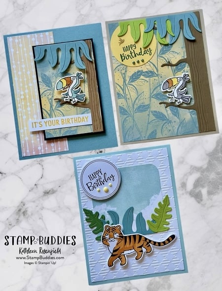 Cards using the Jungle Pals stamp set and die-cuts.