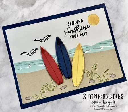 Beach Day card with colorful surfboards.